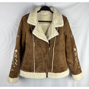 Solitaire Faux Suede Jacket Women Size Medium Embroidered Sherpa Lined Western